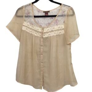 DMBM Sheer Cottagecore Fairy Lace Floral Feminine Lightweight Button Down M